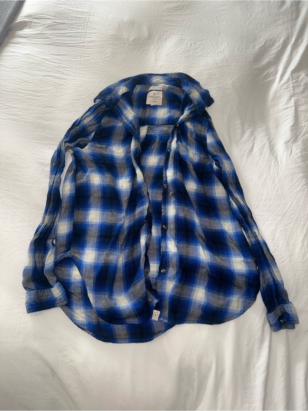 American Eagle Outfitters Boyfriend Fit Blue and White Flannel